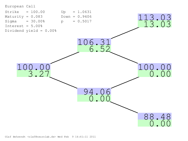 Two step binomial tree for European call option